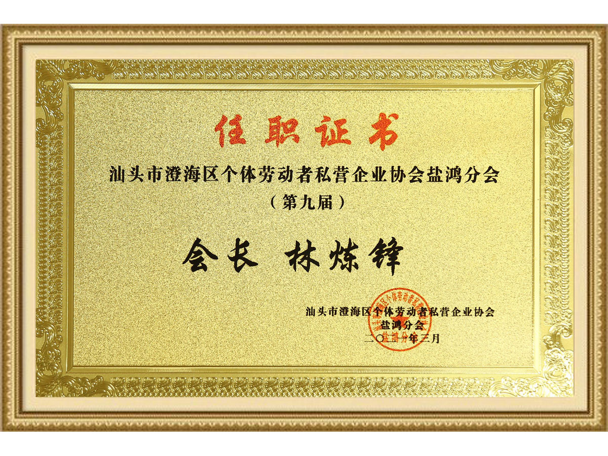 第九屆私營(yíng)企業(yè)鹽鴻分會(huì)會(huì)長(zhǎng)